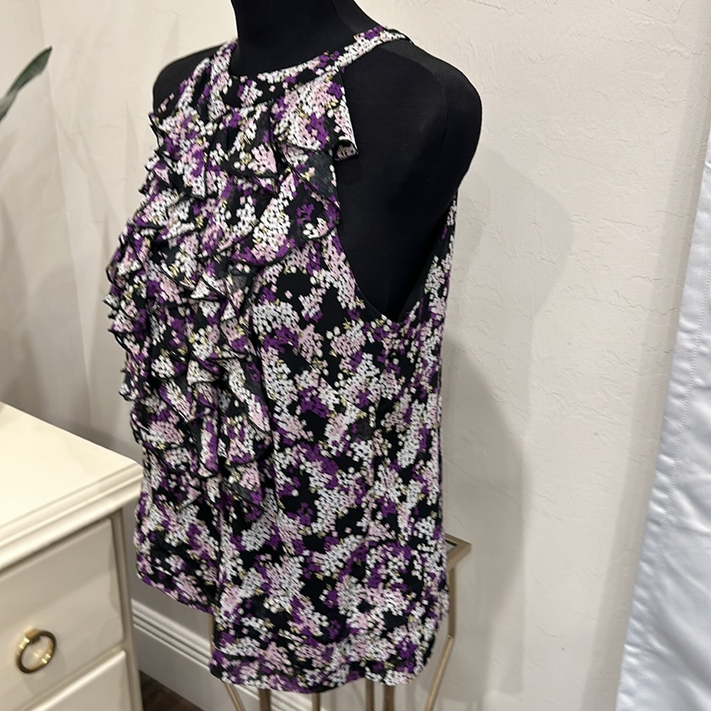 ECI New York Halter Neck Tiered Ruffle Front U Back Lined Top